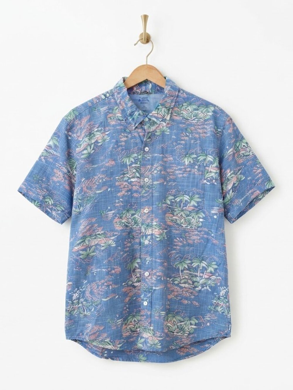 IZOD Saltwater Shirt XL Mens Tropical Print Button Down Blue Hawaiian Beach